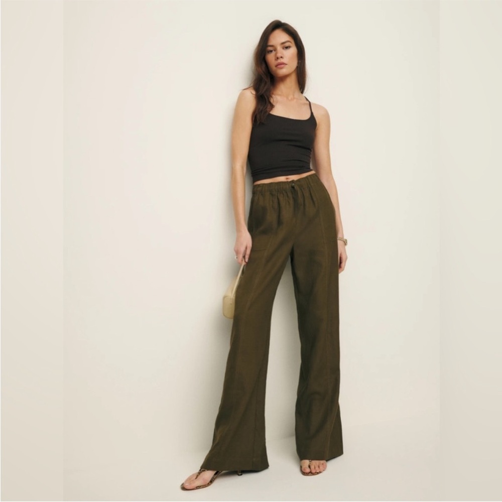 Reformation Dark Olive Declan Linen Pants